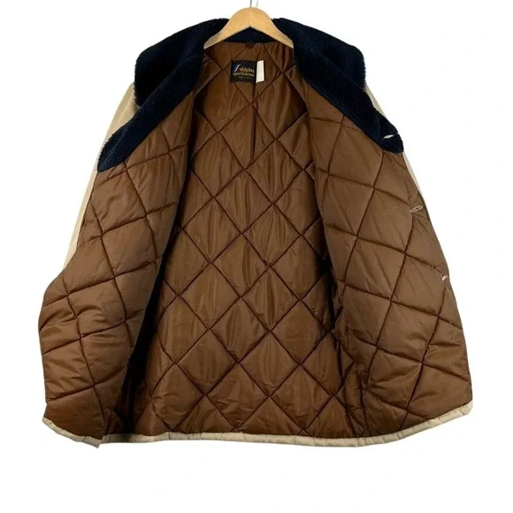 VTG Shipton Sportswear Barn Coat Faux Fur Collar‎ Bore Jacket Tan Mens Size 46